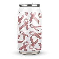 Pink Ribbons Uterine Cancer Awareness Stainless Steel Tumbler Insulated Cups Travel Coffee Mug with Flip Lid 300ml