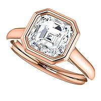 14K Solid Rose Gold Handmade Engagement Ring 1.50 CT Asscher Cut Moissanite Diamond Solitaire Wedding/Bridal Ring Set for Woman/Her, Beautiful Ring Gifts for Her