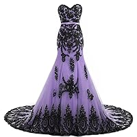 Kivary Long Mermaid Black Lace Vintage Gothic Prom Dress Wedding Evening Gown