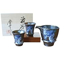 Sake set 3 pcs Porcelain Ceramic Made in Japan Arita Imari ware 1 pc Sake Pitcher 9.1 fl oz and 2 pcs Cups KOUTEI-RYU DRAGON