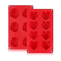 Silicone Muffin Pan Chocolate Molds Heart Rose Shaped Silicone Baking Molds for Christmas,Valentine's Day, Mother's Day Making Hot Chocolate Bomb,Egg Muffin,Cake,Jelly,Mousse,Pack of 2 (Red)