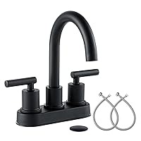 Bathroom Sink Faucet 4 Inch 2 Handle Centerset Utility Lavatory Vanity Faucet Modern 360 Rotating Black Bathtub Water Tub Faucet with Pop-up Drain Stopper Assembly and Supply Lines Fits 2 Hole