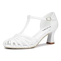 rsxses Women’s T-Strap Kitten Heels Ankle Strap Dancing Sandals Closed Toe Strappy Fashion Dress Wedding Latin Salsa Dance Shoes