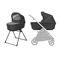 Inglesina Electa Bassinet + Stand for Baby and Newborns up to 6 Months - for Overnight Sleep & Travel - with Ventilation Control System, Cover & Canopy - Electa Stroller Compatible - Upper Black