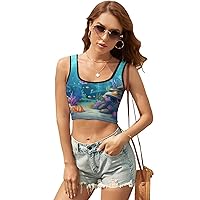 Womens Square Neck Tank Tops Fruits on Wood Workout Tops Cropped Summer Sleeveless Shirts