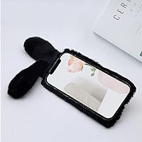 Bonitec for iPhone 11 Fur Case for Girls, Luxury Cute Warm Handmade Rabbit Bunny Furry Fuzzy Fluffy Soft 3D Ear Rabbit Fur Hair Plush Ball Protective Case Cover for Women Black