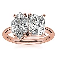 Gold: 14K Solid Rose Gold Handmade Engagement Rings 4.0 CT Dutch Marquise & Princess Manual Cut Premium Simulated Diamond Solitaire Wedding/Bridal Ring Set for Women/Her Propose Rings