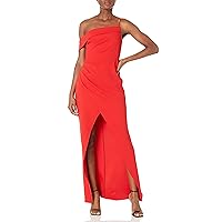 BCBGMAXAZRIA Women's Fitted Asymmetrical Neck Short Sleeve Spaghetti Strap High Low Evening Gown