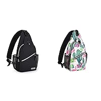 MOSISO 2 Pack Mini Sling Backpack, Small Hiking Daypack Travel Outdoor Casual Sports Bag, Black&Cactus
