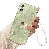 Butterfly Case Compatible with iPhone 11 Case Clear, 3D Flower Case for Women Glitter Pearl Design with Charm Chain Soft Tup Protective Cover Crystal Sparkle Case for 11