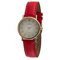 Peugeot Women Classic Everyday Watch - 14K Plated Round Case with Leather Band
