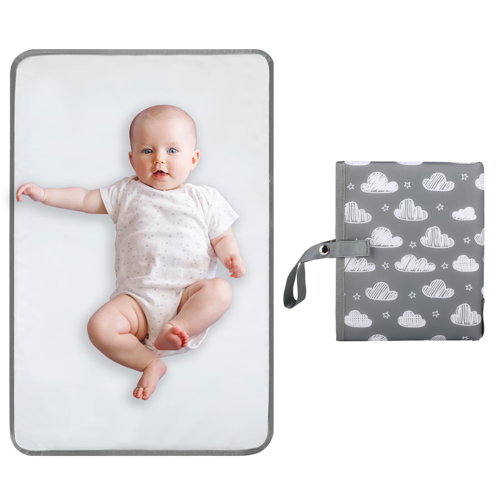 PHOEBUS BABY Portable Changing Pad - Waterproof Compact Diaper Changing Mat - Foldable Lightweight Travel Changing Station, Newborn Shower Gifts(Grey)