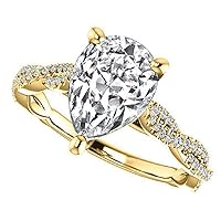 GOLD EDGE 1 CT Pear Colorless Moissanite Engagement Ring,Wedding Bridal Ring, Eternity Solid 10K Yellow Gold Diamond Solitaire 3-Prong Anniversary Promise Ring for Wife