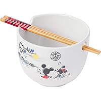Silver Buffalo Disney Mickey and Minnie Watercolor Watching the Sunset Ceramic Ramen Noodle Rice Bowl with Chopsticks, Microwave Safe, 20 Ounces