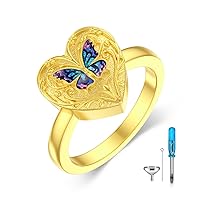 SOULMEET Personalized 10K 14K 18K Gold Enamel Butterfly Rings for Ashes Gold Butterfly Locket Urn Ring Keepsake Memorial Jewelry Cremation Rings for Women