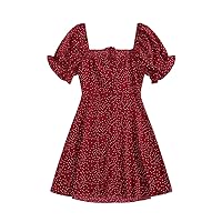 Dresses for Women Dress Women's Dress Sweetheart Neck Puff Sleeve Drawstring Ruched Dalmatian Dress Dress (Color : Burgundy, Size : X-Small)