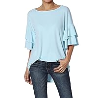 Women's Casual 3/4 Tiered Bell Sleeve Boat Neck Loose Top T-Shirt Blouse Shirt
