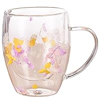 Coffee cups flower cup with handling 300 ml cup of dried flowers Dual layer Coffee mugs Unique transparent cups resistant to temperature for milk juice tea drink, style1