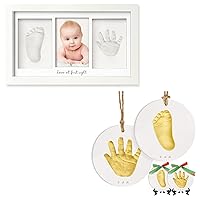 Baby Handprint Footprint Keepsake Duo Frame and Baby Ornament Kit Bundle - Perfect Baby Gift Shower