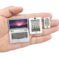 3 Pack Dollhouse Mini Laptop Tablet and Smart Phone Scene Computer Simulation Accessories for Doll 1/6 1/12 Miniatures Silver