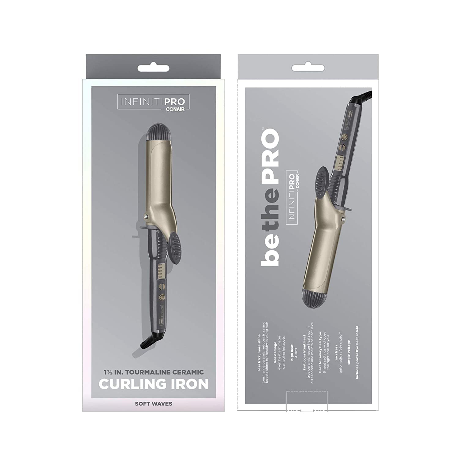 INFINITIPRO BY CONAIR Tourmaline 1 1/2-Inch Ceramic Curling Iron, 1 ½ inch barrel produces soft waves – for use on medium and long hair