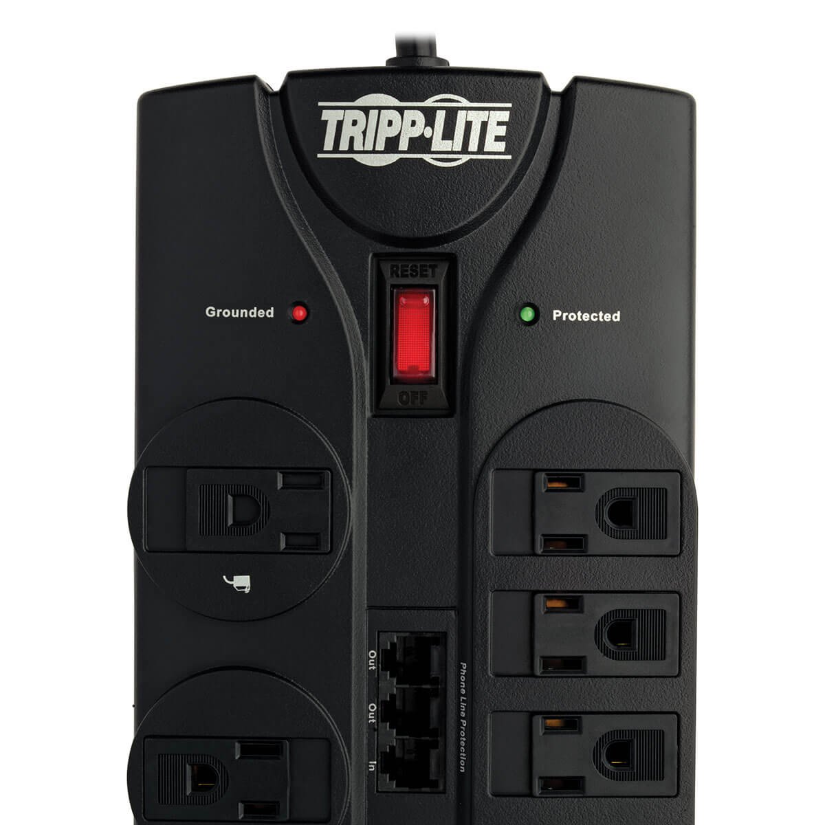 Tripp Lite TLP1208TELTV 12 Outlet Surge Protector Power Strip, 8ft Cord, Right-Angle Plug, Tel/Modem/Coax Protection, RJ11, & Dollar 150,000 Insurance Black