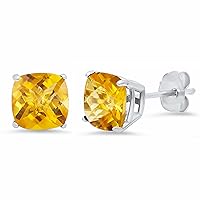 Amazon Collection 925 Sterling Silver Cushion Cut Birthstone Stud Earrings for Women