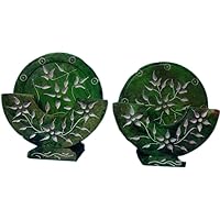 Green Marble Inlay Coasters for Drinks Coasters for Drinks with Holder Marble Floral Inlay Artwork Beautiful White Floral Design Luxury and Modular Home Decorative for Drinks and Gift Purpose Coaster