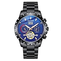 Skeleton Automatic Mechanical Men Wrist Watch Business Stainless Steel Sapphire Crystal Waterproof Self-Winding Clock Luminous Day Date Month