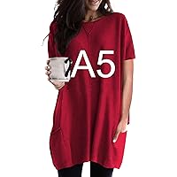 GRASWE Women's Casual Party Sweatshirts Loose Short Sleeve Pullover Tunic Tops with Pocket