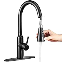 CREA Matte Black Kitchen Faucet with Pull Down Sprayer, RV Kitchen Sink, Stainless Steel Kitchen Faucet, Single Handle 3 Holes or 1 Hole, High Arc Mixer, Kitchen Sink Faucet,
