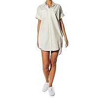 O A T NEW YORK Women's Luxury Clothing Short Sleeve Oversized Shirt Dress with Button Down Front, Functional Chest Pockets