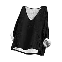 Women's Scoop Neck Basic Shirts Summer Casual Long Sleeve Plus Size Tee Tops Oversized Solid Blouses for Going Out