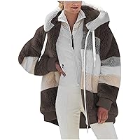 Fluffy Teddy Coat Hoodie Women Thick Fleece Jacket Cardigan with Pocket Sherpa Winter Fuzzy Hooded Coats Hoody Warm Zip up Overcoat Ladies Plus Size Hoodie Blanket Soft Jumper UK Sale Clearance