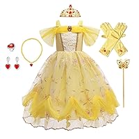 Girls Belle Princess Birthday Party Dress w/Accessories Beauty and the Beast Costume Halloween Christmas Outfits