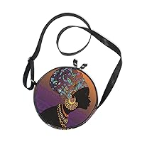 ALAZA Ethnic Silhouette African Woman Round Crossbody Bag Canvas Messenger Purse