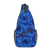 Cross Chest Bag Blue Rose Printed Crossbody Sling Backpack Casual Travel Bag For Unisex