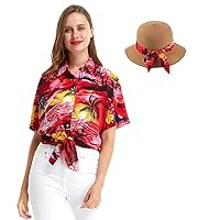 Women's Hawaiian Tie Front Crop Top Aloha Shirt in Sunset