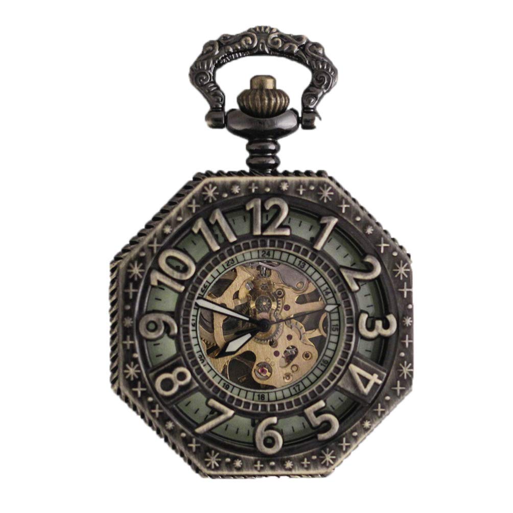 POPETPOP Pocket Watch with Chain-Personalized Retro Watch Mechanical Pocket Watch Hollow Watch for Christmas Gifts-Color Bronze