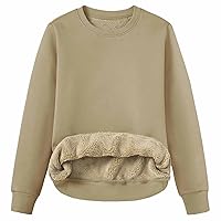 Womens Casual Sweatshirt Winter Long Sleeve Tops Solid Warm Fleece Sherpa Lined Pullover Sweatshirts Blouses