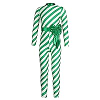 CHICTRY Christmas Kids Elf Costume Xmas Santa Claus Helper Fancy Outfit Girl Candycane Stripe Jumpsuit A1 Green 5-6 Years