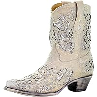 Corral Boots Womens Ld Inlay & Crystals Sequins Ankle Snip Toe Casual Boots Ankle Mid Heel 2-3