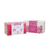 Rose Bulgarian Exfoliating Soap Sponge with Natural Oil, Cleansing Soap Bar and a Gentle Exfoliating Sponge in One