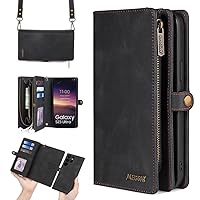 Fashionable PU Leather Wallet Case for Samsung Galaxy S24 Ultra/S24 Plus/S24 with Multiple Card Slots&Cash Slot with Detachable PU Wrist Strap (S24Ultar,Black1)