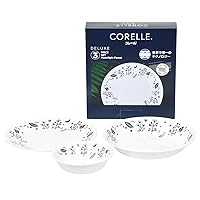 Corelle 3-MLF-JP CP-8946 Flatware Plate, 3-Piece Set, Medium Plate, Deep Plate, Small Bowl, Break-Resistant, Lightweight, Microwave Safe, Oven Safe, Dishwasher Safe, Deluxe Moonlight Forest