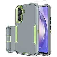 Dahkoiz for Samsung Galaxy S23-FE Case, and Glass Screen Protector, Dust-Proof Port Cover, Full Body Silicone Rubber Covered, Non-Slip Drop-Proof Phone Case for S23 FE 5G(2023), Green/Grey