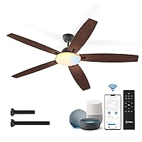 Amico Ceiling Fans with Lights, 52 inch Smart Ceiling Fan with Remote/APP/Alexa Control, Reversible DC Motor, 5 Blades, 6 Speeds, 3CCT, Dimmable, Noiseless, Wifi Ceiling Fan for Bedroom, Farmhouse