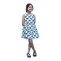 Elephant Print Cotton Dress for Kids, Lined, 100% Breathable Fabric, Small
