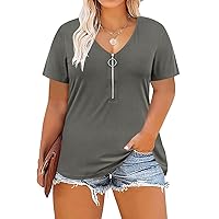 TIYOMI Plus Size Tops for Women Short Sleeve Sexy V Neck Shirts Plain Basic Solid Color Tunic Spring Summer XL-5XL 14W-28W