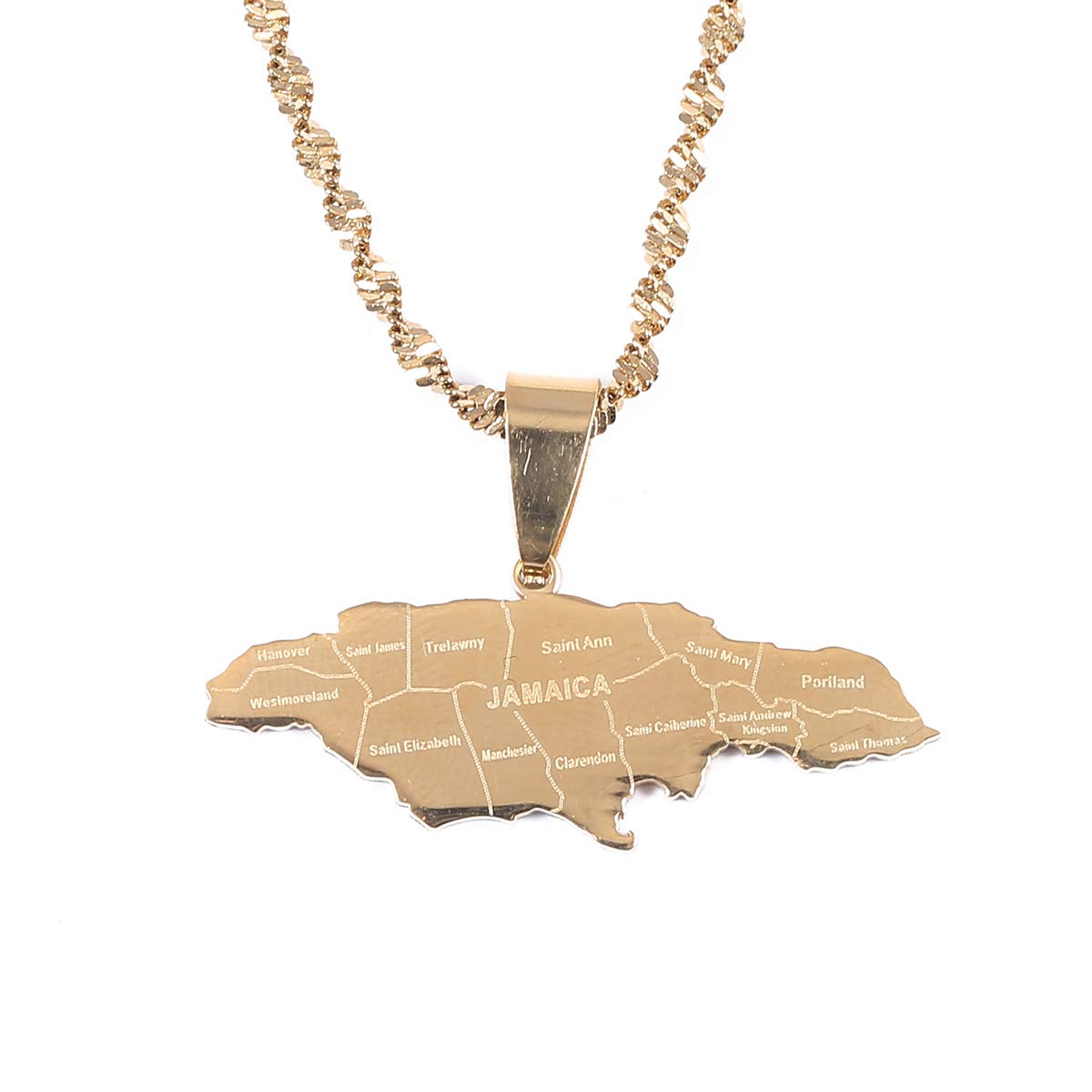 Stainless Steel Map of Jamaica with City Pendant Necklaces for Women Girl (Gold Color)